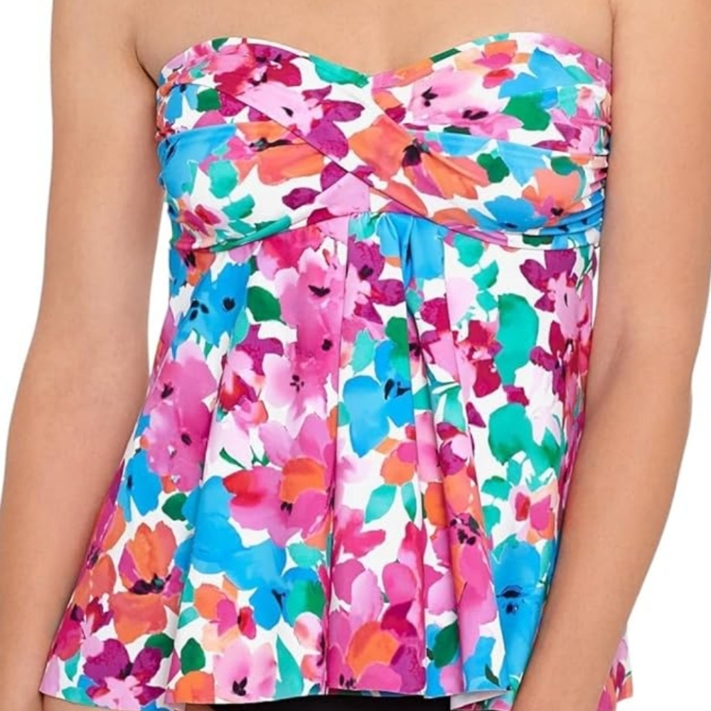 Swim Solutions Women's Floral Twisted Bandeau Tankini Top Size 8